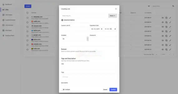 LooLink URL shortener SaaS platform dashboard and link management interface