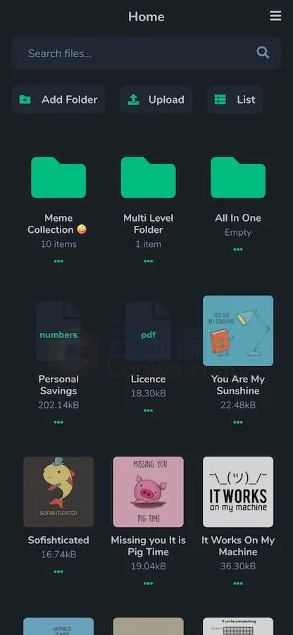 LooFileManager private cloud storage SaaS dashboard and file manager interface