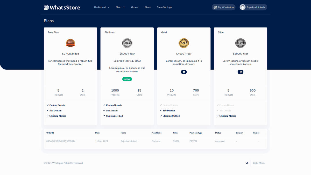 WhatsShop WhatsApp online store builder SaaS dashboard and storefront