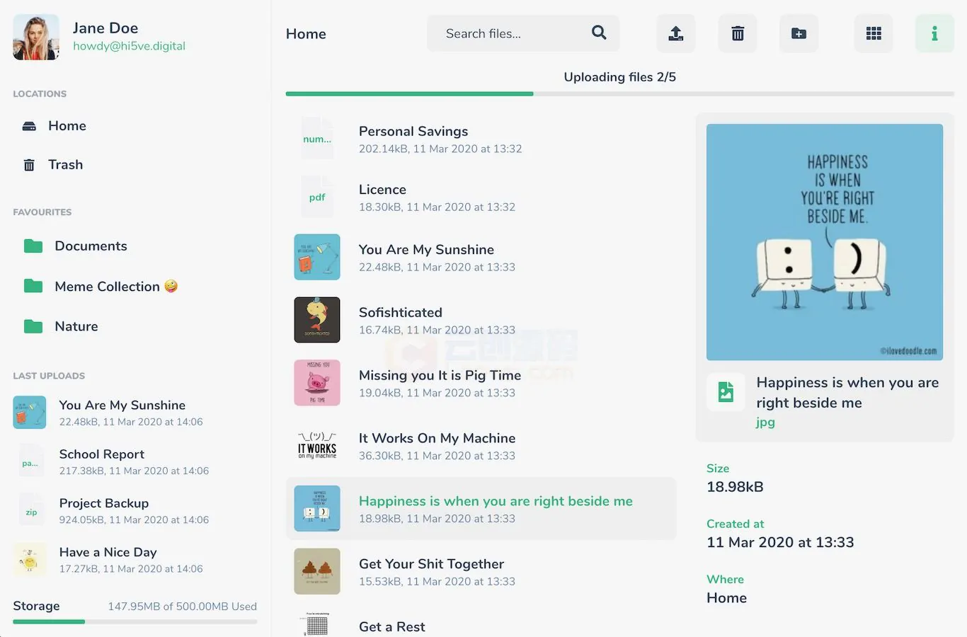 LooFileManager private cloud storage SaaS dashboard and file manager interface