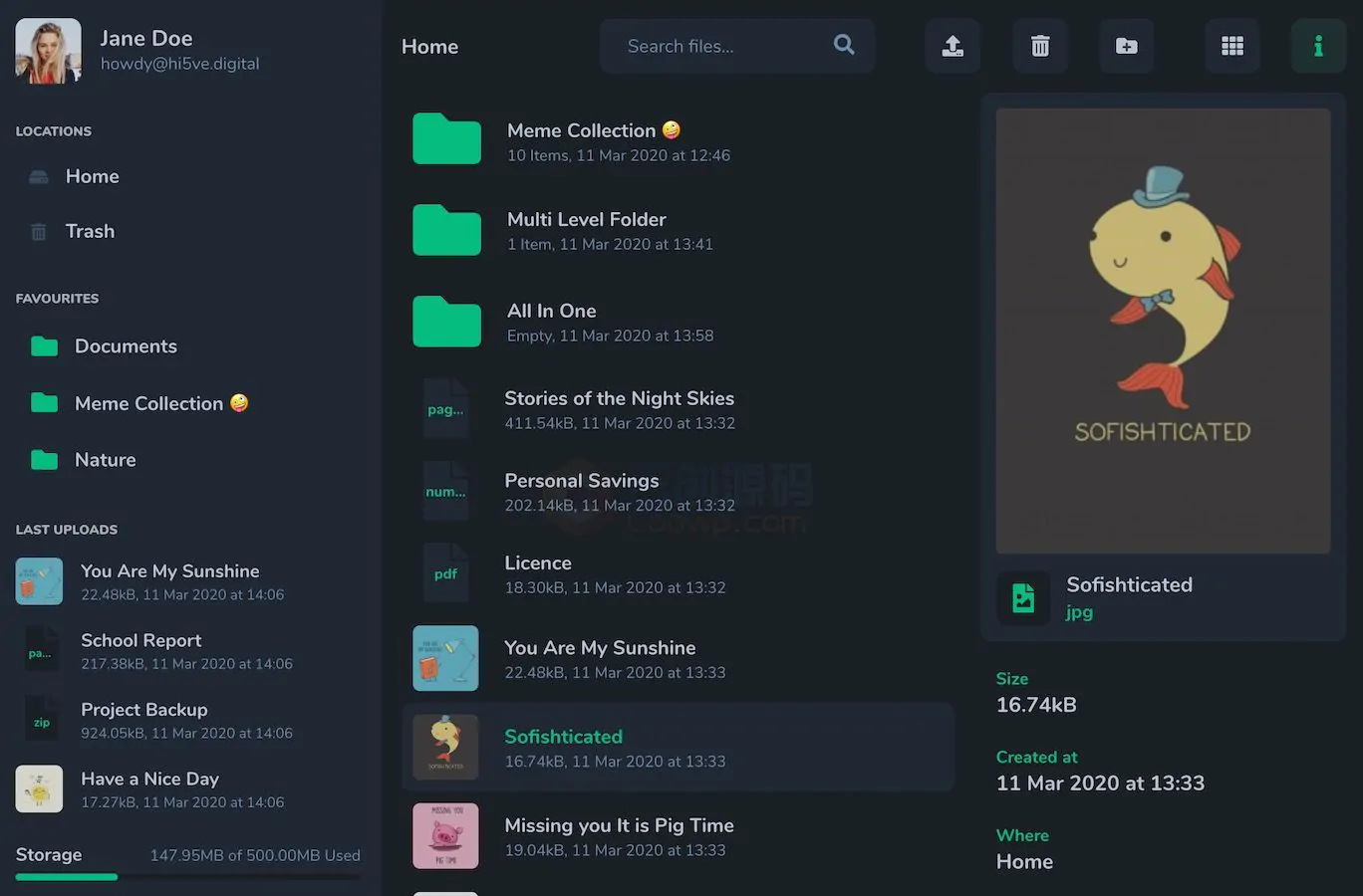 LooFileManager private cloud storage SaaS dashboard and file manager interface