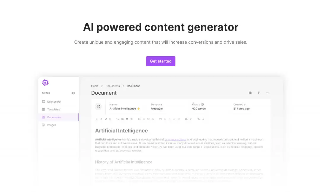 AIBuilder AI content generator SaaS dashboard