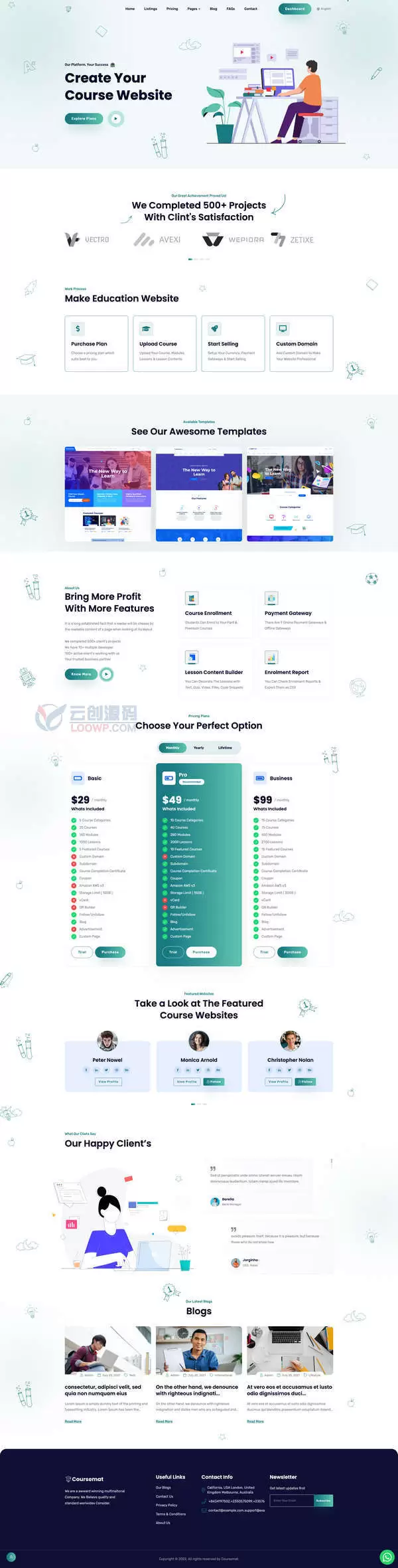 SaaS multi-tenant version of online course sales website builder website source code