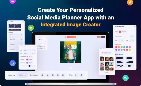 SaaS platform source code (ReactJS/NextJS) for a social media scheduling site featuring an image editor.