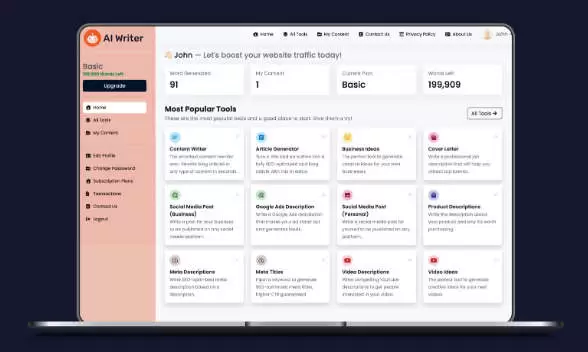 AIAuthor AI writing assistant SaaS dashboard