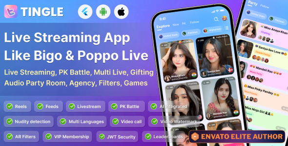 Tingle Flutter Live Streaming and Social UI Kit